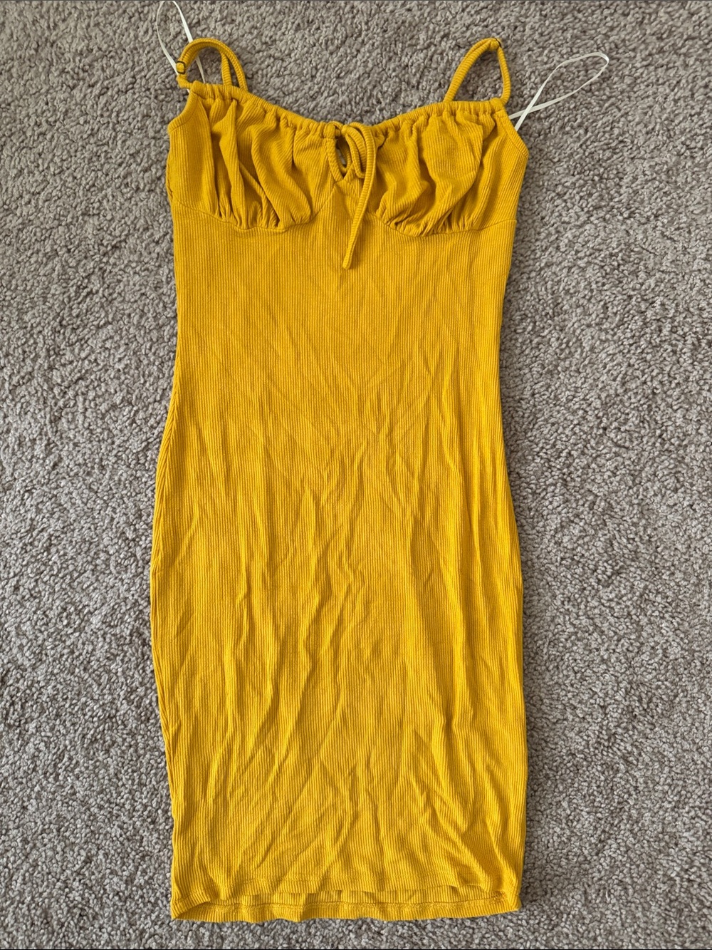 Bear Dance Mustard Ribbed Midi Dress with Spaghetti Straps